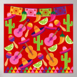 Fiesta Party Sombrero Limes Guitar Maraca Saguaro Poster