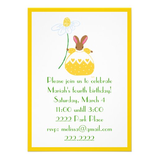 Fifi  Bunny in yellow invitation