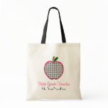 Fifth Grade Teacher Bag - Gray Gingham Apple