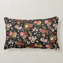 Fifties florals retro black and red pillow.