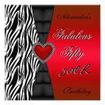 Fifty 50th Birthday Party Red Zebra Wild Black 2 Custom Invitations