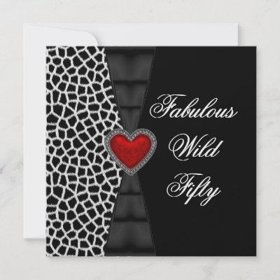 Fashion  Women  Fifty on Fifty 50th Birthday Party Red Zebra Wild Black 4 Custom Invites From