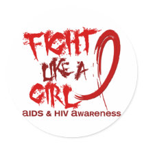 Fight Like A Girl 5.3 AIDS Round Stickers