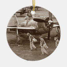 Fighter Pilots Training on P-47 Thunderbolts Christmas Tree Ornaments