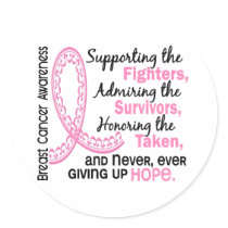 Fighters Survivors Taken 4 Breast Cancer Round Stickers