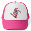 Fighting Rabbit Pink Trucker Hat Cap by FaunTrooper Fighting Rabbit Pink Trucker Hat Cap