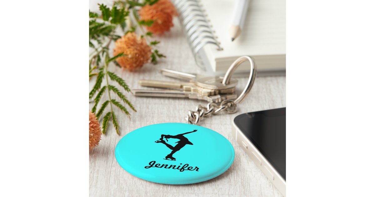 Figure Skater Girl & Name Key Chain (Aqua) Zazzle