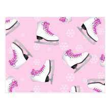 Figure Skating - Ice Skates Pink with Snowflakes Postcard