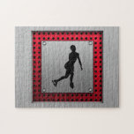 Figure Skating; Red Metal-look Jigsaw Puzzle