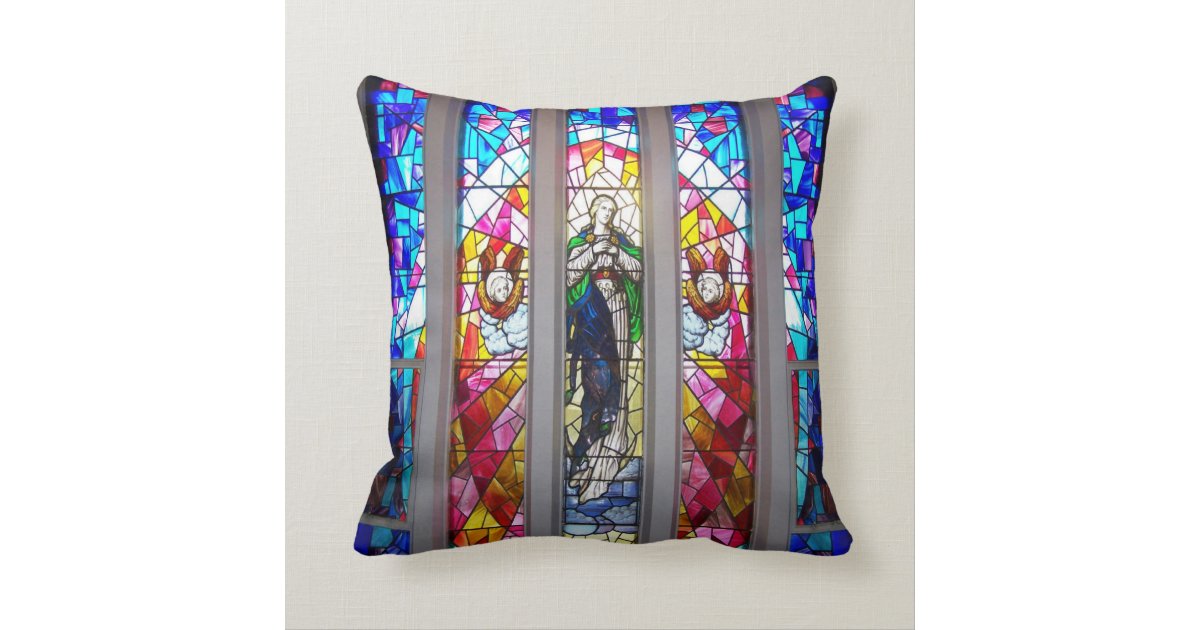 Figures in Stained Glass Window Pillow Zazzle