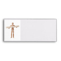 Figurine with eight empty text blocks envelope
