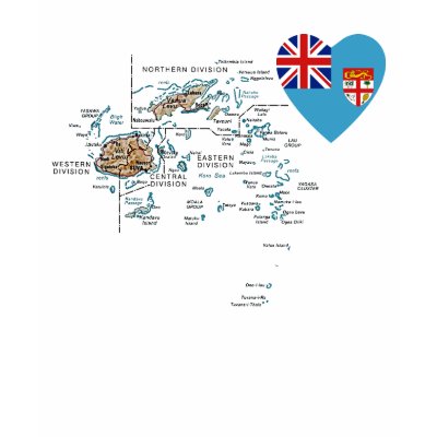 Detailed Map Of Fiji. Fiji Flag Heart and Map T-Shirt T-shirt by FlagAndMap