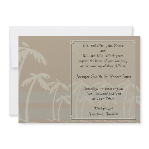 Fiji: Tropical Palm Trees in Taupe, Creme, Blue invitation