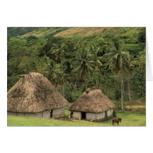 Fiji, Viti Levu, Navala, Traditional Bure houses Greeting Card