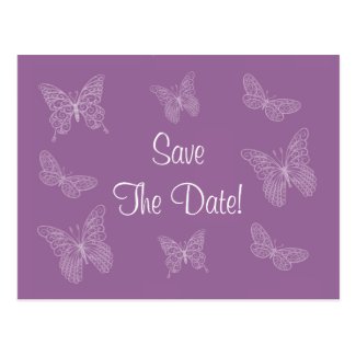 Filigree Butterfly Save the Date Postcard (Purple)
