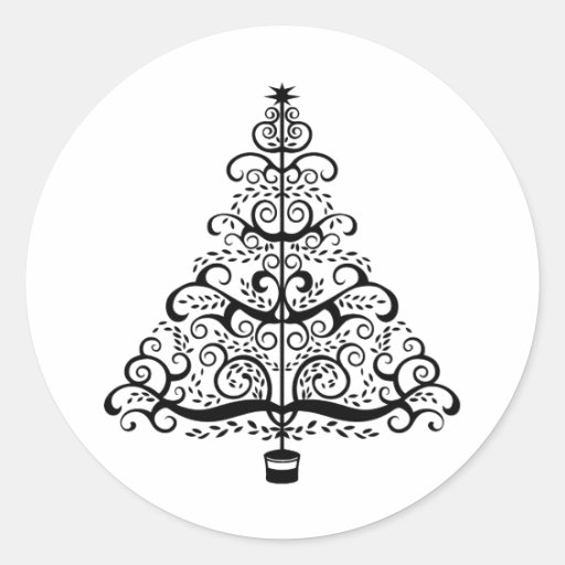 Filigree Christmas Tree Classic Round Sticker | Zazzle