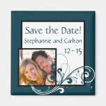 Filigree Navy/White Wedding Announcement Magnet