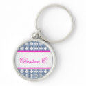 Filigree pink navy custom name bridesmaid key fob keychain