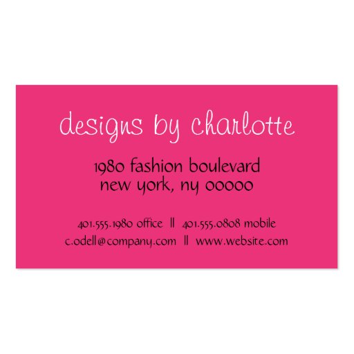 filigree; pink// white business card template (back side)