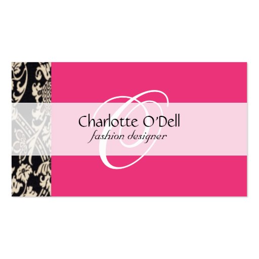 filigree; pink// white business card template (front side)