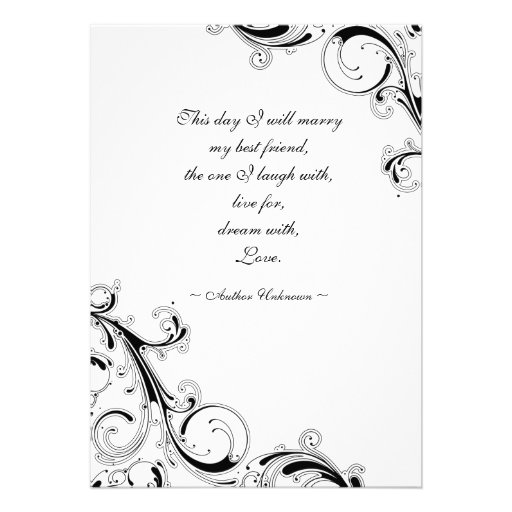 Filigree Swirl Black w/White 5x7 Wedding Personalized Announcement