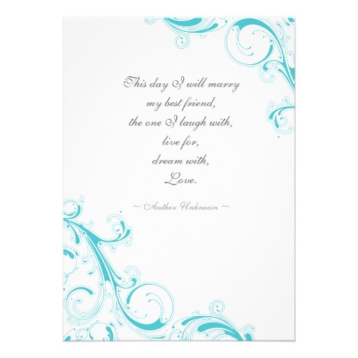 Filigree Swirl Blue Curacao 5x7 Wedding Invitation