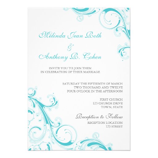 Filigree Swirl Blue Curacao 5x7 Wedding Invitation