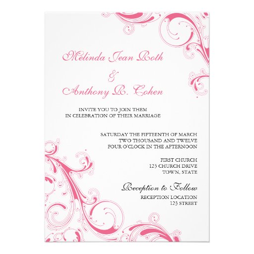 Filigree Swirl Honeysuckle Pink 5x7 Wedding Invites