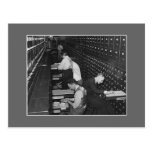Filing men, 1930s postcard