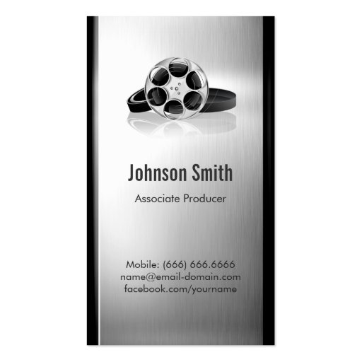 Film Producer - Brushed Stainless Steel Metal Business Card (front side)