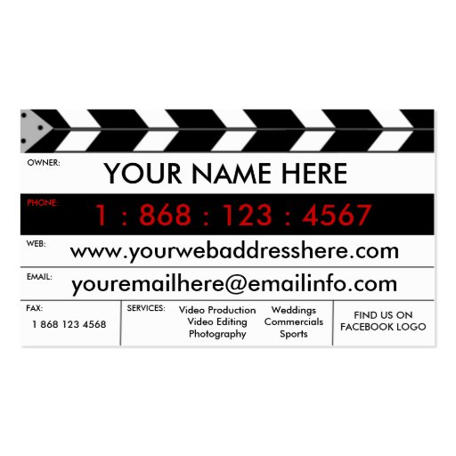Film Production Film Slate Business Card (front side)