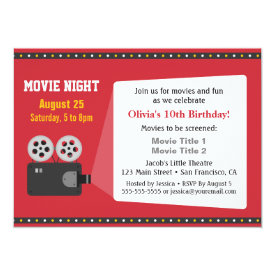 Film Projector Movie Night Birthday Party 4.5x6.25 Paper Invitation Card