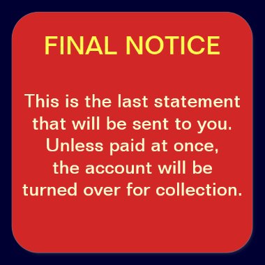 FINAL NOTICE Collections Sticker (red/yellow) stickers