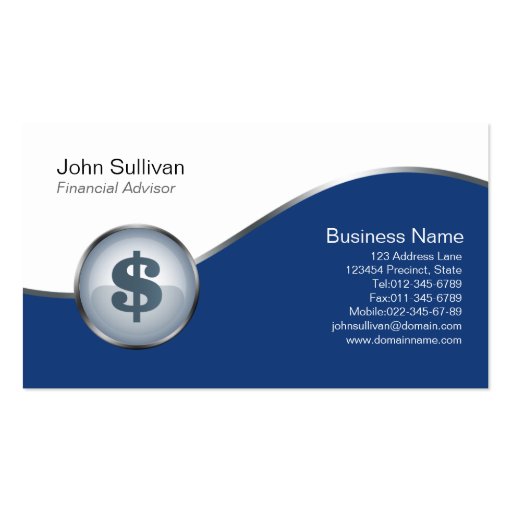 Financial Advisor Business Card Dollar Sign Icon (front side)