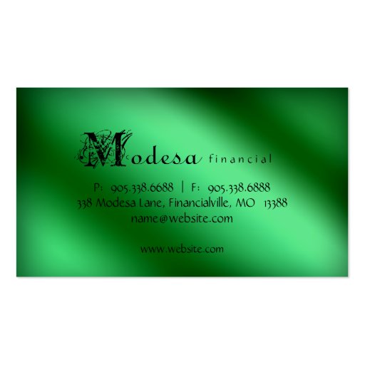 Financial Business Cards Green Metallic (back side)