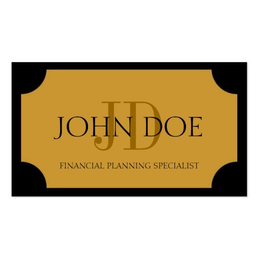 Financial Planner Black/Yellow Gold Plaque Business Card (front side)