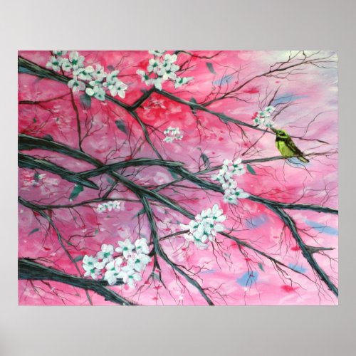 Finch Amongst the Cherry Blossoms Print print