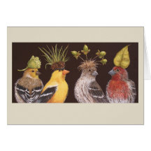 Finches on green hat night card