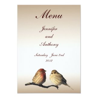 Finches Wedding Menu 5x7 Paper Invitation Card