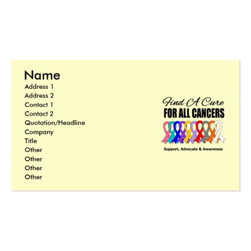 Find A Cure For All Cancers Business Card (front side)