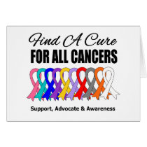 Find a Cure Ribbons For All Cancers Greeting Cards