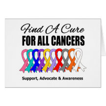 Find a Cure Ribbons For All Cancers Greeting Cards