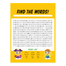 Find the Words, Word Search Activity Card Postcards