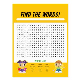 Find the Words, Word Search Activity Card Postcards