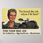 Find Your War Job ~ Vintage World War 2. Poster