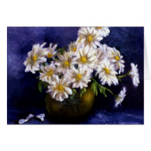 Fine Art Daisies in Purple Background Greeting Cards