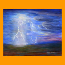 Fine Art Lightning Storm Landscape in Blue posters
