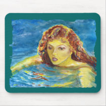 Fine Art Red Head Female Swimmer Mousepads