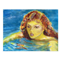 Fine Art Red Head Female Swimmer Postcard