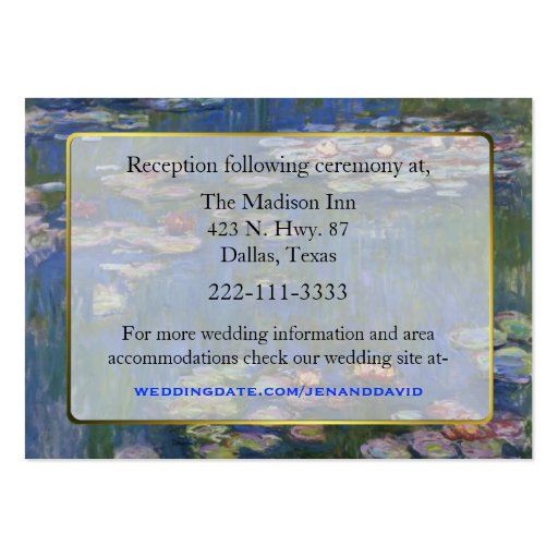 Fine Art Water Lilies Wedding enclosure cards Business Cards (front side)
